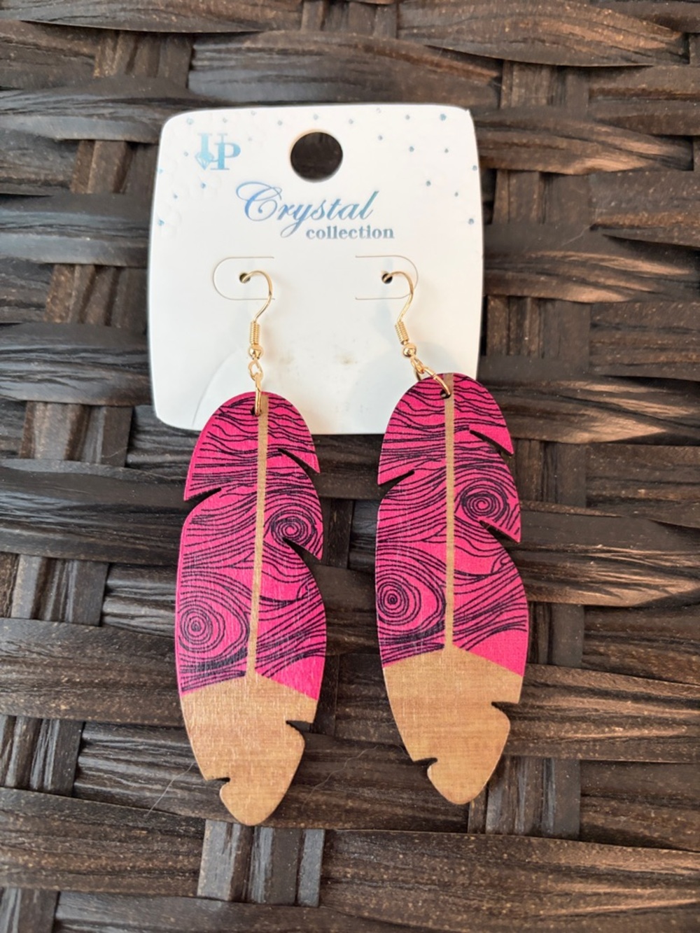 Pink & Gold Feather Dangle Earrings